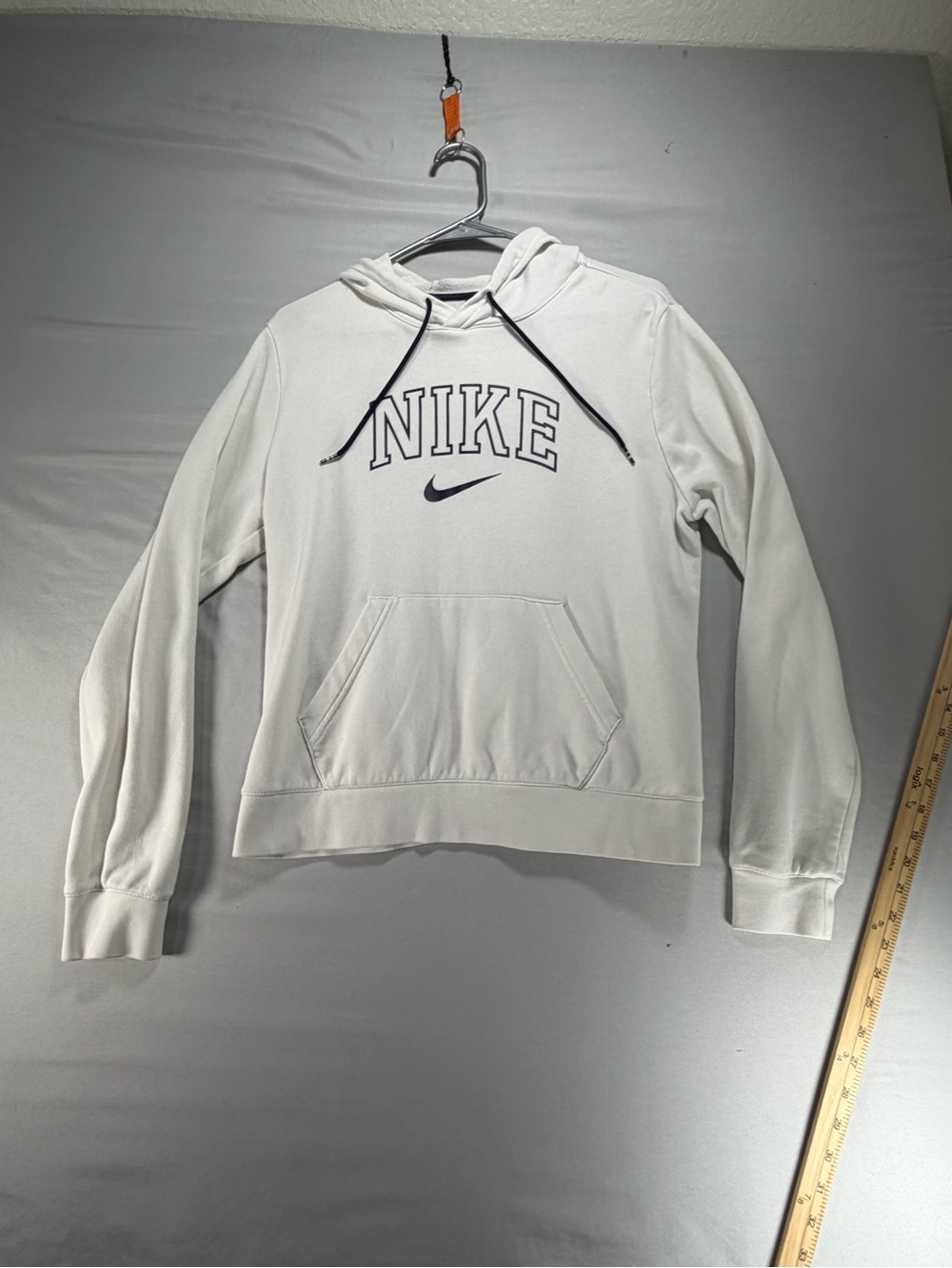 Nike Spell Out Hoodie Mens Large White Arch Logo Pullover Fleece Sweatshirt